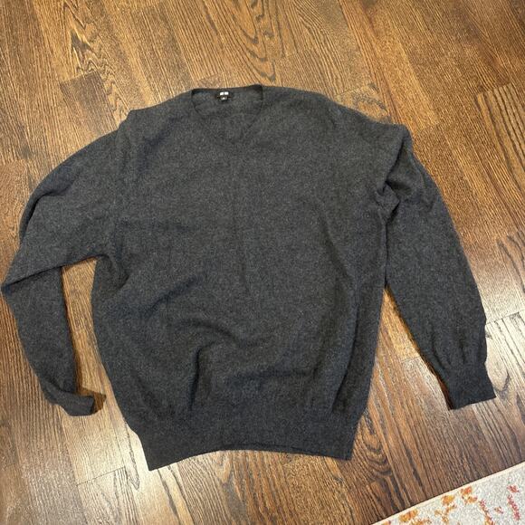 Uniqlo Mens Cotton Cashmere Sweater | XL | Gray V Neck - Picture 1 of 6